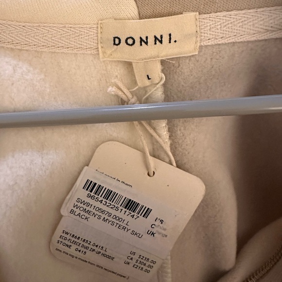 DONNI Eco-Fleece Two-Tone Zip Hoodie Creme/Stone - Picture 5 of 5